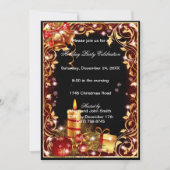 金ゴールドフィリグリーベルズキャンドルクリスマスパーティー招待状 招待状 (正面)