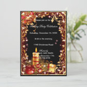 金ゴールドフィリグリーベルズキャンドルクリスマスパーティー招待状 招待状 (スタンド正面)