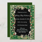 金ゴールドフィリグリーングリーンパインクリスマスパーティー招待状 招待状 (正面/裏面)