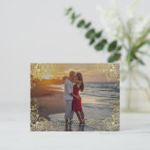 金ゴールドフィリーウェディング日付の写真カードを保存 シーズンポストカード (スタンド正面)