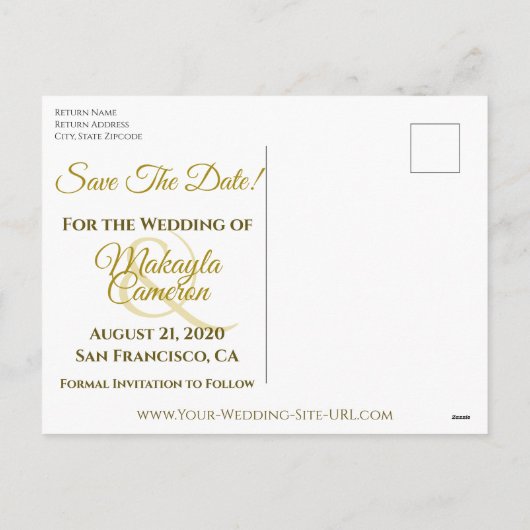 金ゴールドフィリーウェディング日付の写真カードを保存 シーズンポストカード (裏面)