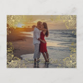金ゴールドフィリーウェディング日付の写真カードを保存 シーズンポストカード (正面)