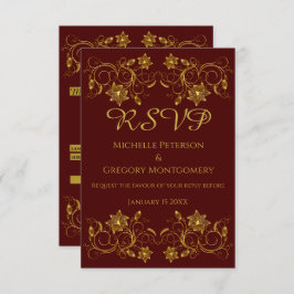 金ゴールドフィルグラーフラワー&アイビーの背景 出欠カード