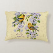 金ゴールドフィンチ&リンゴ花黄色 アクセントクッション (裏面)