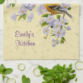 金ゴールドフィンチ&リンゴ花黄色 キッチンタオル (折り畳み)