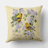 金ゴールドフィンチ&リンゴ花黄色 クッション (裏面)