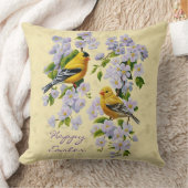 金ゴールドフィンチ&リンゴ花黄色 クッション (ブランケット)