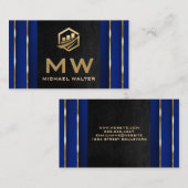 金ゴールドフィンテックアイコン |ブラックレザー金ゴールドブルー 名刺 (正面/裏面)