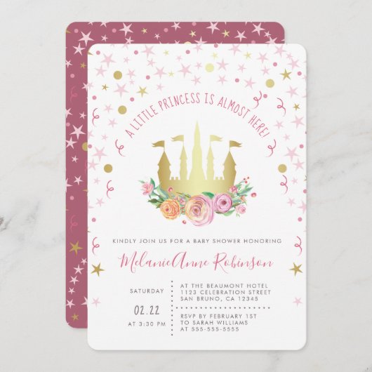 金ゴールドフェアリーキャッスルトゥインクルスターリトルプリンセス 招待状 (正面/裏面)