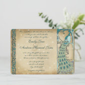 金ゴールドフェアリーテールピーコック結婚式招待状 招待状 (スタンド正面)