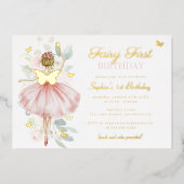 金ゴールドフェアリー最初の誕生日バタフライ 箔招待状 (正面)