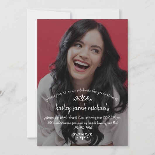 金ゴールドフェイクおめでとう3枚フォト卒業パーティー 招待状 (裏面)