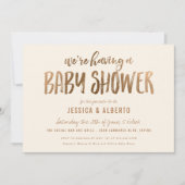 金ゴールドフェイクきらめくシック赤ちゃんシャワー 招待状 (正面)