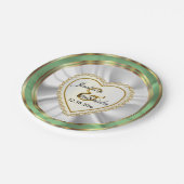 金ゴールドフェイクとダイヤモンドとミント結婚の記念日 ペーパープレート (アングル)