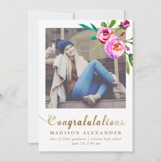 金ゴールドフェイクとフローラの卒業発表の写真 案内状 (正面)