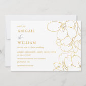金ゴールドフェイクとホワイトフローラネイビー結婚式招待状 招待状 (正面)