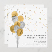 金ゴールドフェイクと銀箔のアダルトモダン誕生日 招待状 (正面/裏面)