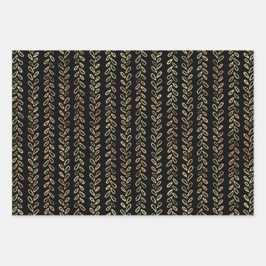 金ゴールドフェイクと黒の模様 ラッピングペーパーシート (正面)