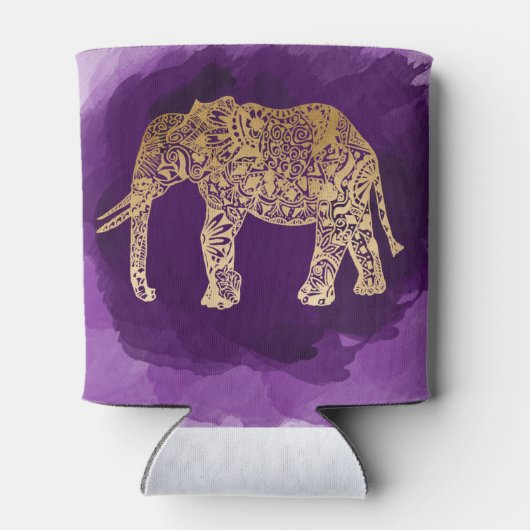 金ゴールドフェイクのゾウの紫色のブラシ 缶クーラー (裏面)