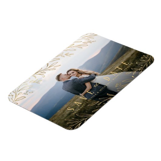 金ゴールドフェイクの素朴な植物写真は日付を保存 マグネット (左側)