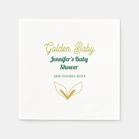 金ゴールドフェイクの葉の緑の森の魅力赤ちゃんシャワー スタンダードカクテルナプキン (正面)