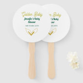 金ゴールドフェイクの葉の緑の森の魅力赤ちゃんシャワー ハンドファン (正面&裏面)