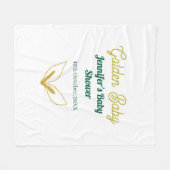 金ゴールドフェイクの葉の緑の森の魅力赤ちゃんシャワー フリースブランケット (正面(横))