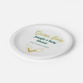 金ゴールドフェイクの葉の緑の森の魅力赤ちゃんシャワー ペーパープレート (アングル)