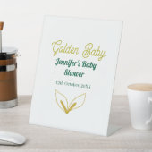金ゴールドフェイクの葉の緑の森の魅力赤ちゃんシャワー 台座サイン (インサイチュ)