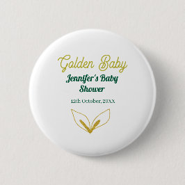 金ゴールドフェイクの葉の緑の森の魅力赤ちゃんシャワー 缶バッジ