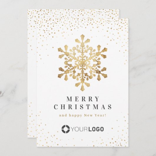 金ゴールドフェイクの雪片ビジネスのクリスマスカード 招待状 (正面/裏面)