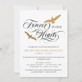 金ゴールドフェイクの鳥は永遠に私たちのハートの葬儀で 招待状 (正面)