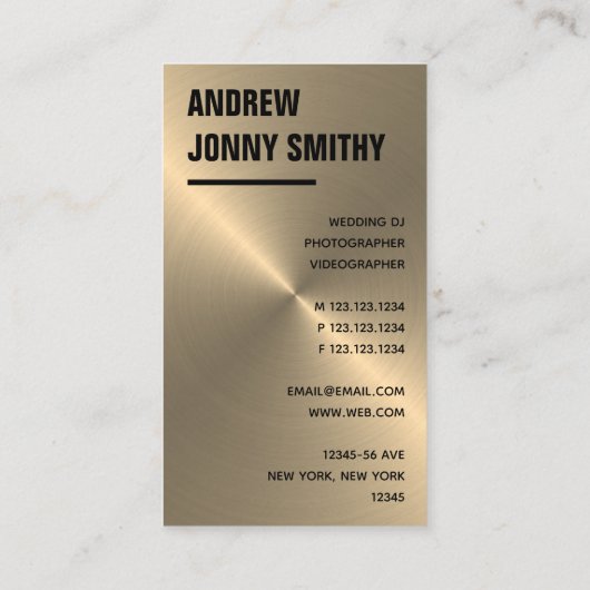 金ゴールドフェイクのDJ、結婚写真家、ビデオグラファー 名刺 (裏面)