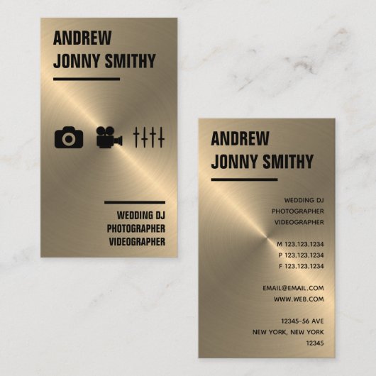 金ゴールドフェイクのDJ、結婚写真家、ビデオグラファー 名刺 (正面/裏面)
