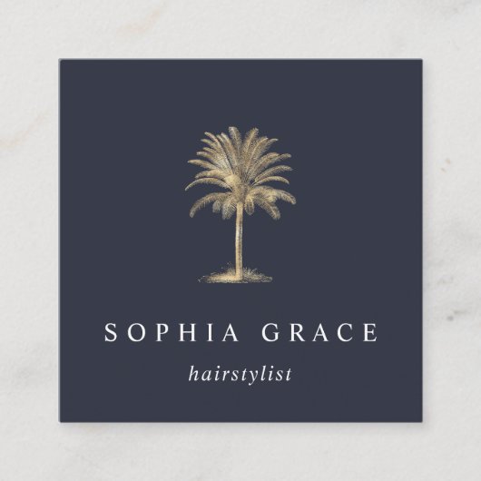 金ゴールドフェイクのPalm Treeロゴ スクエア名刺 (正面)