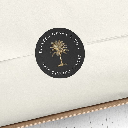 金ゴールドフェイクのPalm Treeロゴ ラウンドシール