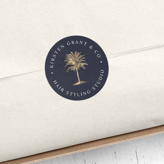 金ゴールドフェイクのPalm Treeロゴ ラウンドシール