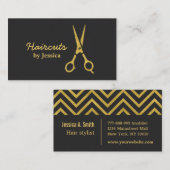 金ゴールドフェイクはさみヘアカット美容師シェブロン 名刺 (正面/裏面)