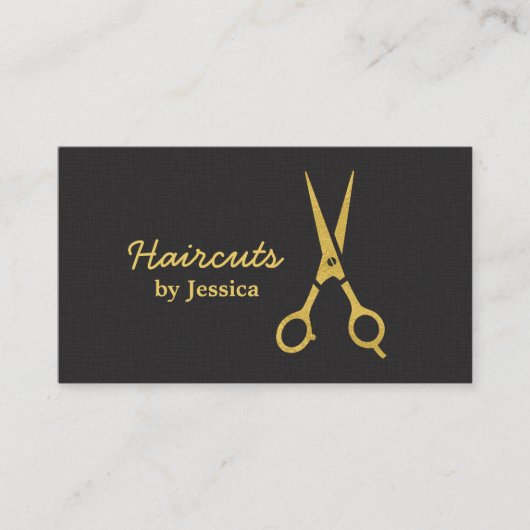 金ゴールドフェイクはさみヘアカット美容師シェブロン 名刺 (正面)