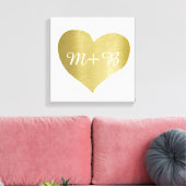 金ゴールドフェイクはカップルのハートを愛するイニシャル キャンバスプリント (インサイチュ (リビング))