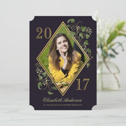 金ゴールドフェイクアイビーリーググラッドフォト招待状II 招待状 (スタンド正面)