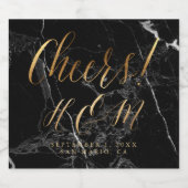 金ゴールドフェイクアンパサンド、A-Zモノグラムブラックマーブル スパークリングワインラベル (シングルラベル)