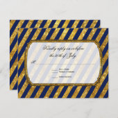 金ゴールドフェイクアールデコNavy Blue ストライプの RSVP応答 出欠カード (正面/裏面)