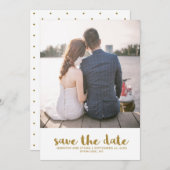 金ゴールドフェイクウェディング日付の写真を保存 セーブザデート (正面/裏面)