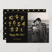 金ゴールドフェイクカウントダウン新年のホリデーフォトカード シーズンカード (正面/裏面)