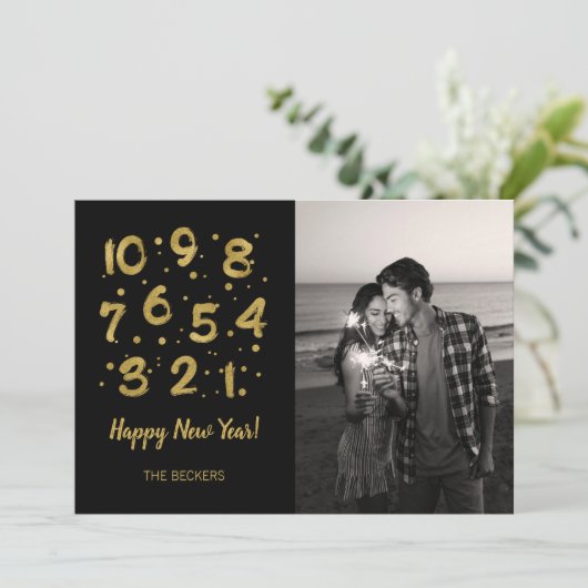 金ゴールドフェイクカウントダウン新年のホリデーフォトカード シーズンカード (スタンド正面)