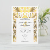 金ゴールドフェイクカットのフィリ結婚グラース 招待状 (スタンド正面)