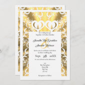 金ゴールドフェイクカットのフィリ結婚グラース 招待状 (正面/裏面)