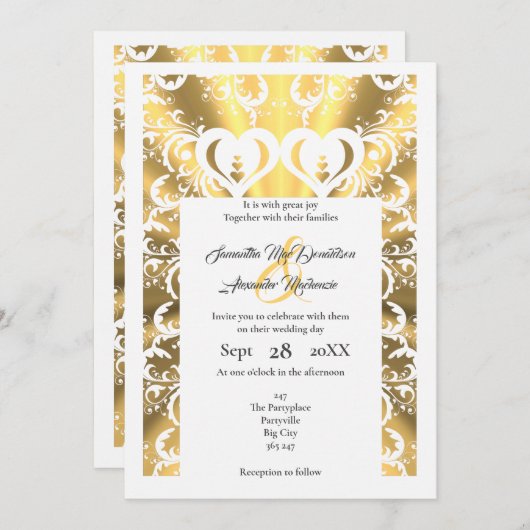 金ゴールドフェイクカットのフィリ結婚グラース 招待状 (正面/裏面)