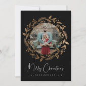 金ゴールドフェイククリスマスリースホリデーフォトカード シーズンカード (正面)